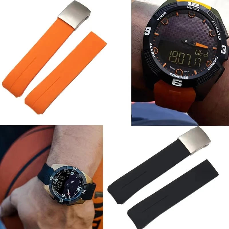 20MM 21MM Black Orange Silicone Rubber Strap FOR Tissot TOUCH COLLECTION EXPERT SOLAR Series T091T013 T081 Men\'s Watch bracelet