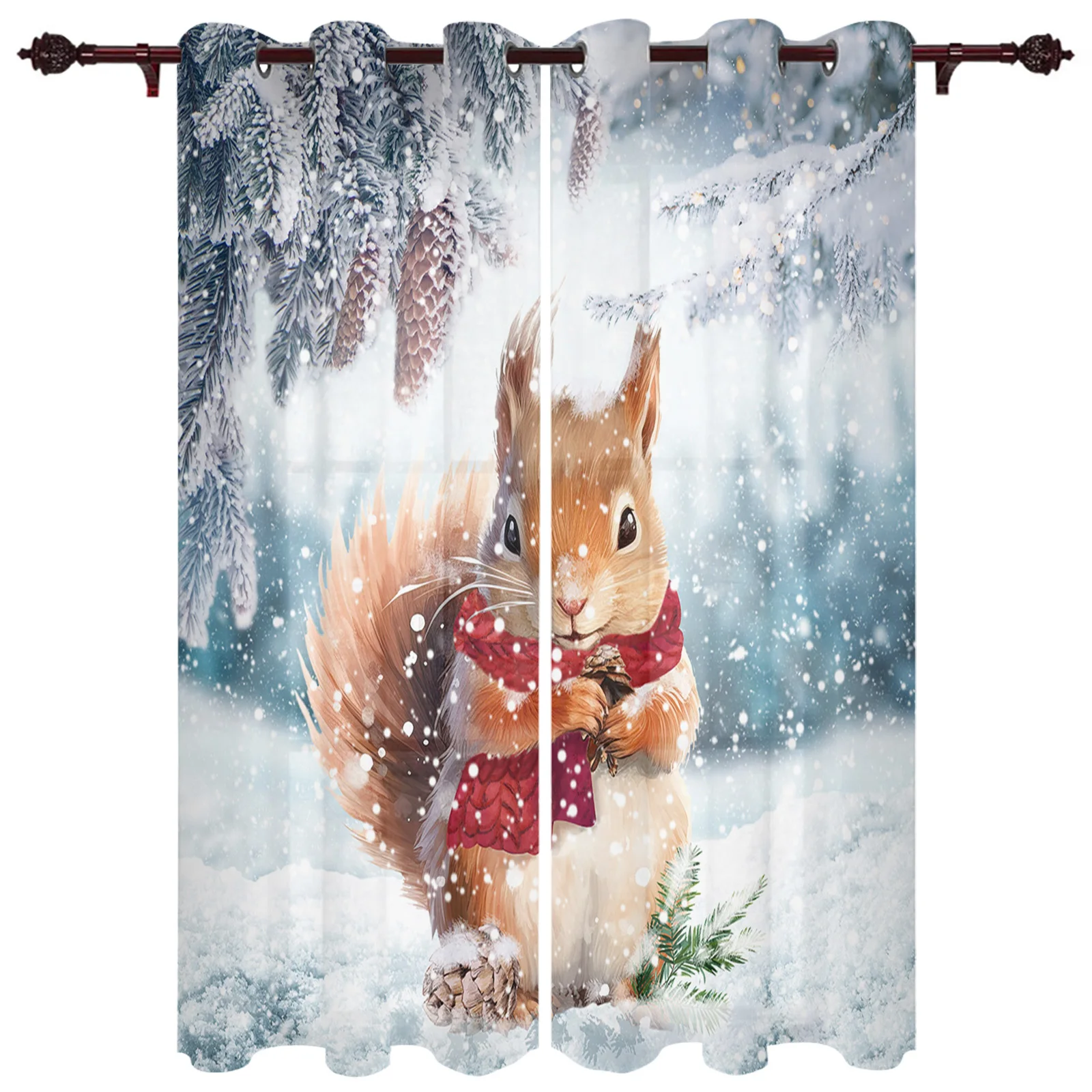 Christmas Snowflake Squirrel Christmas Tree Window Curtains Living Room Bedroom Screens Modern Luxury Home Decor Valance Drapes