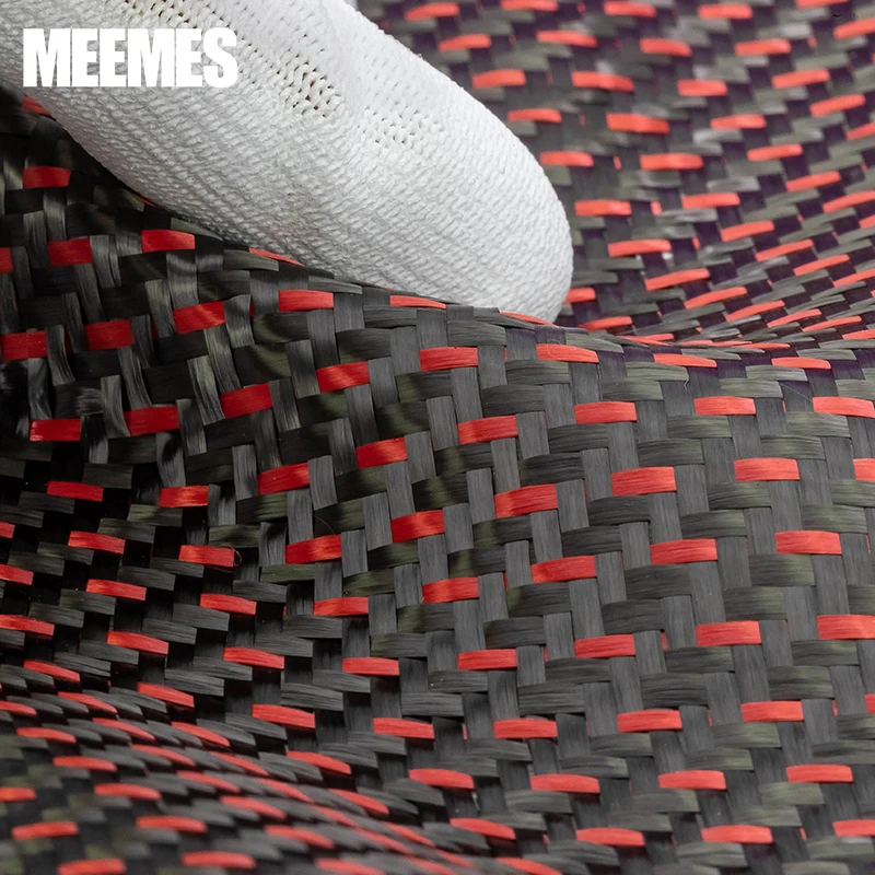 Carbon Fiber Fabric 3K Red Kevlar & Carbon Fiber Cloth 2+1 Plain Weave Fibra De Carbono Kevlar Jacquard Lotes Use For DIY