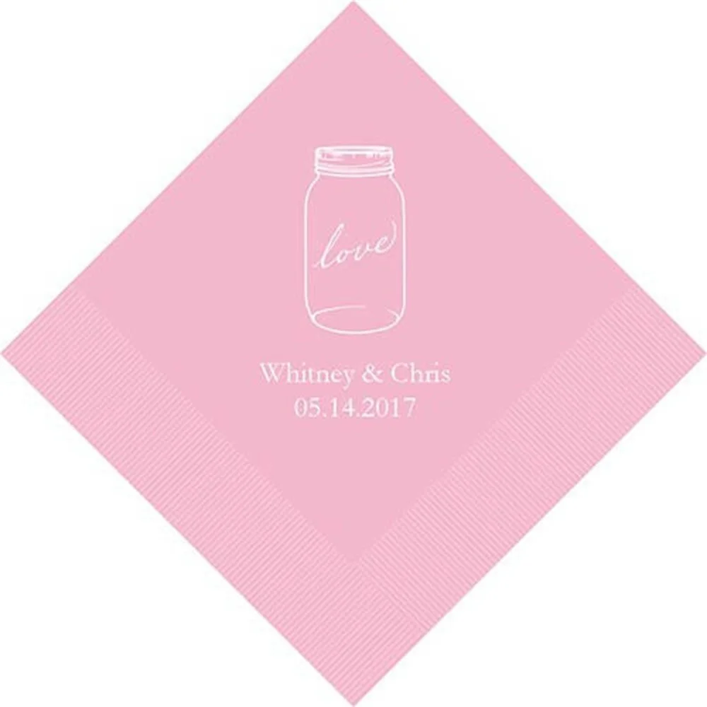 

50PCS Mason Jar Love Personalized Printed Wedding Napkins - 3 Sizes / Multiple Colors