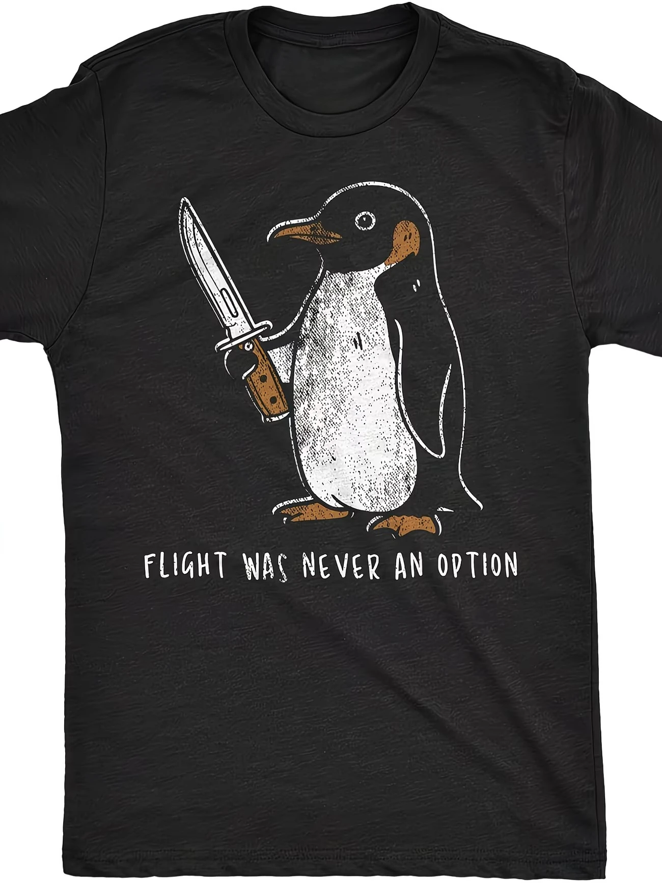 Flight Was Never An Option Penguin Streetwear Print Men's T Shirt Cotton Tee Women Summer Oversized Loose Funny Novelty Harajuku