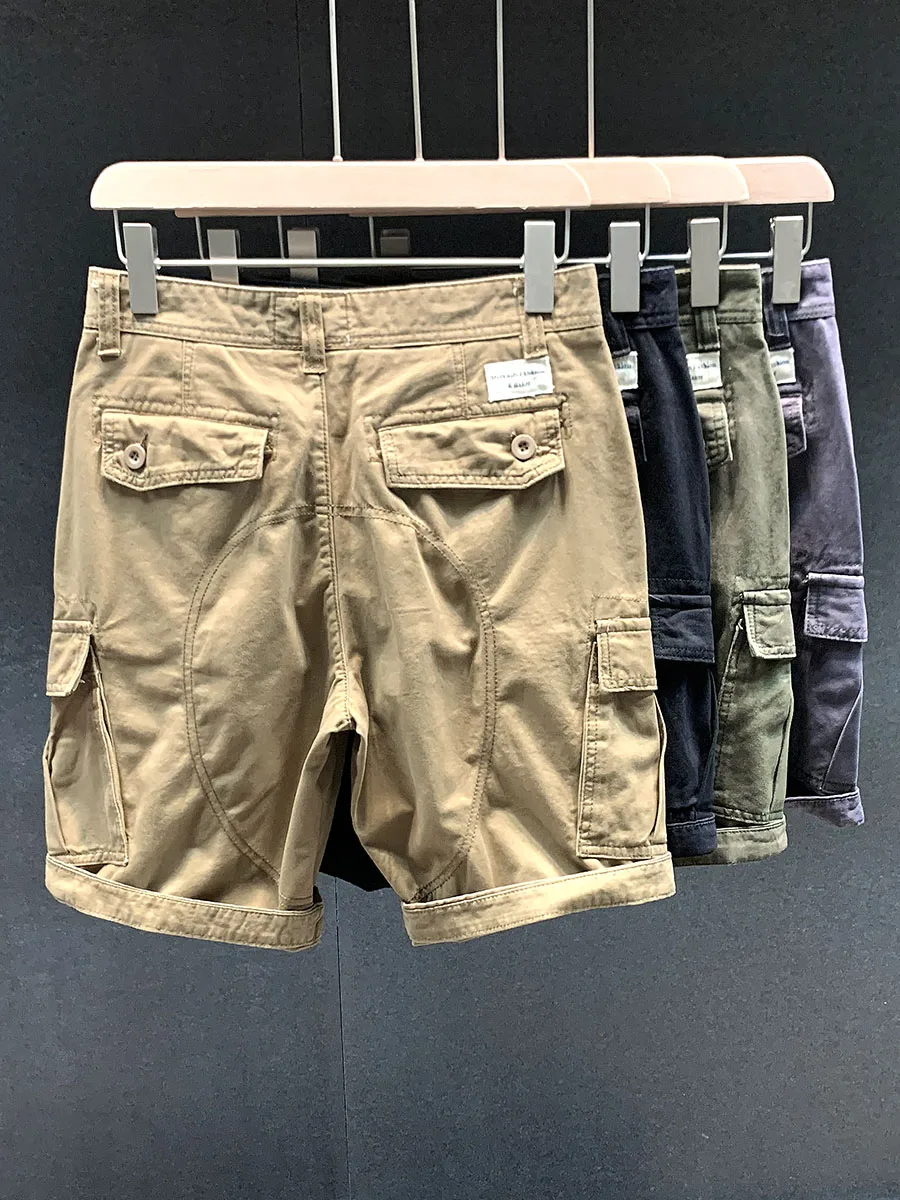 

Summer Thin Cotton Workwear orts Men's Loose Fit Casual Straight Leg Multi-ket Five-Quarter Pants Youth Active Sle