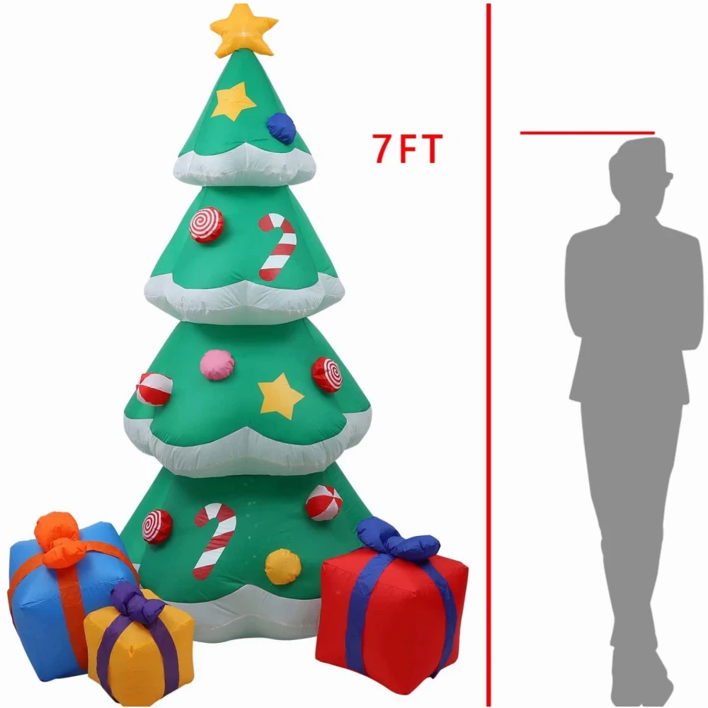 2.1M Christmas Inflatable Xmas Tree with Three Gift Packages LED Lights Outdoor Ornament Gift Party New Year Indoor Decoration