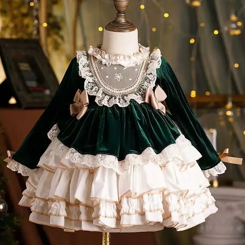 New Girl Velvet Lace Lolita Princess Dress Infant Toddler Child Vintage Elegant Bow Tutu Vestido Christmas Baby Clothes 1-12Y