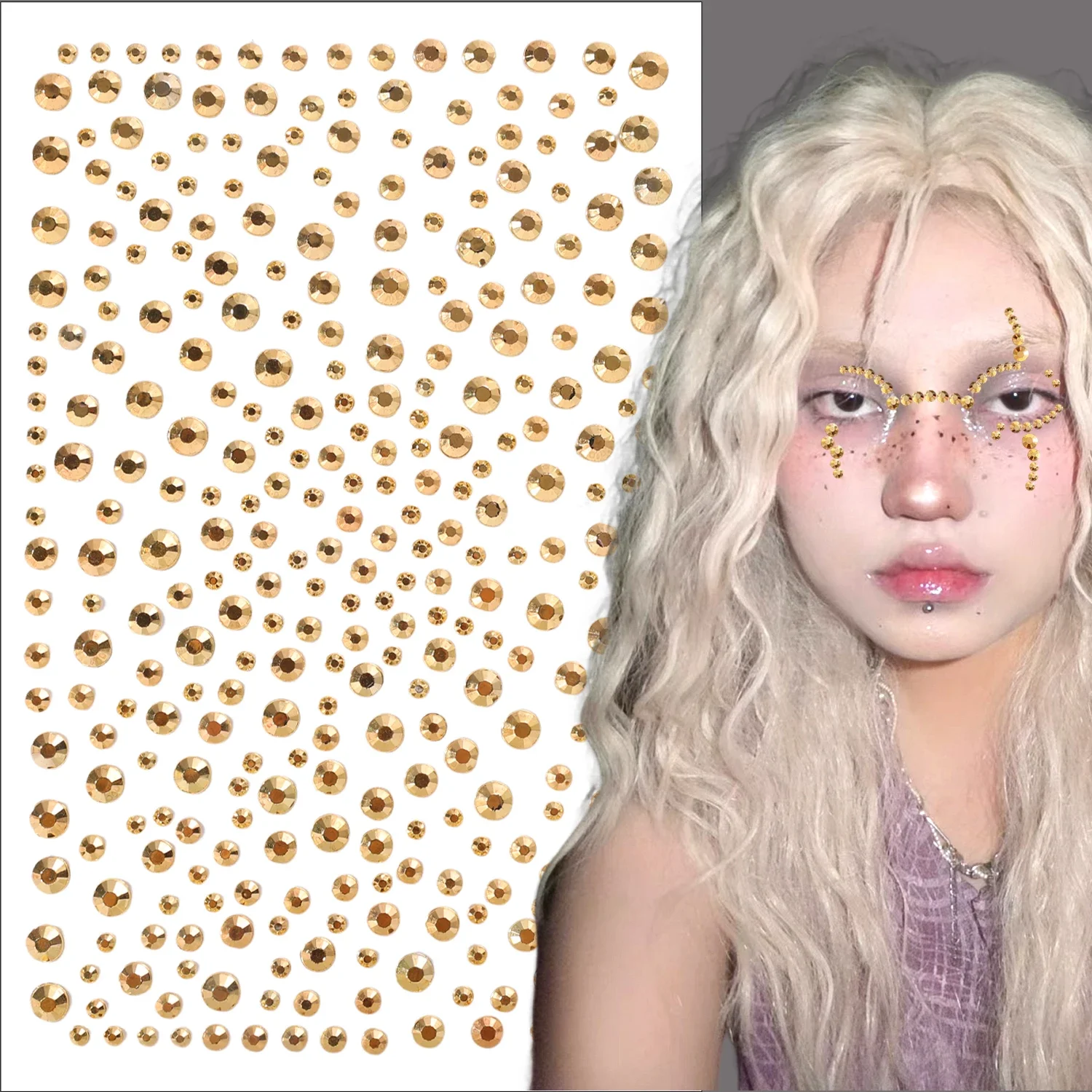 

Y2K Face Self Adhesive Stickers DIY Facial Jewels Sticker Beauty Diamond Temporary Tattoos Golden Body Arts Glittery Make Up