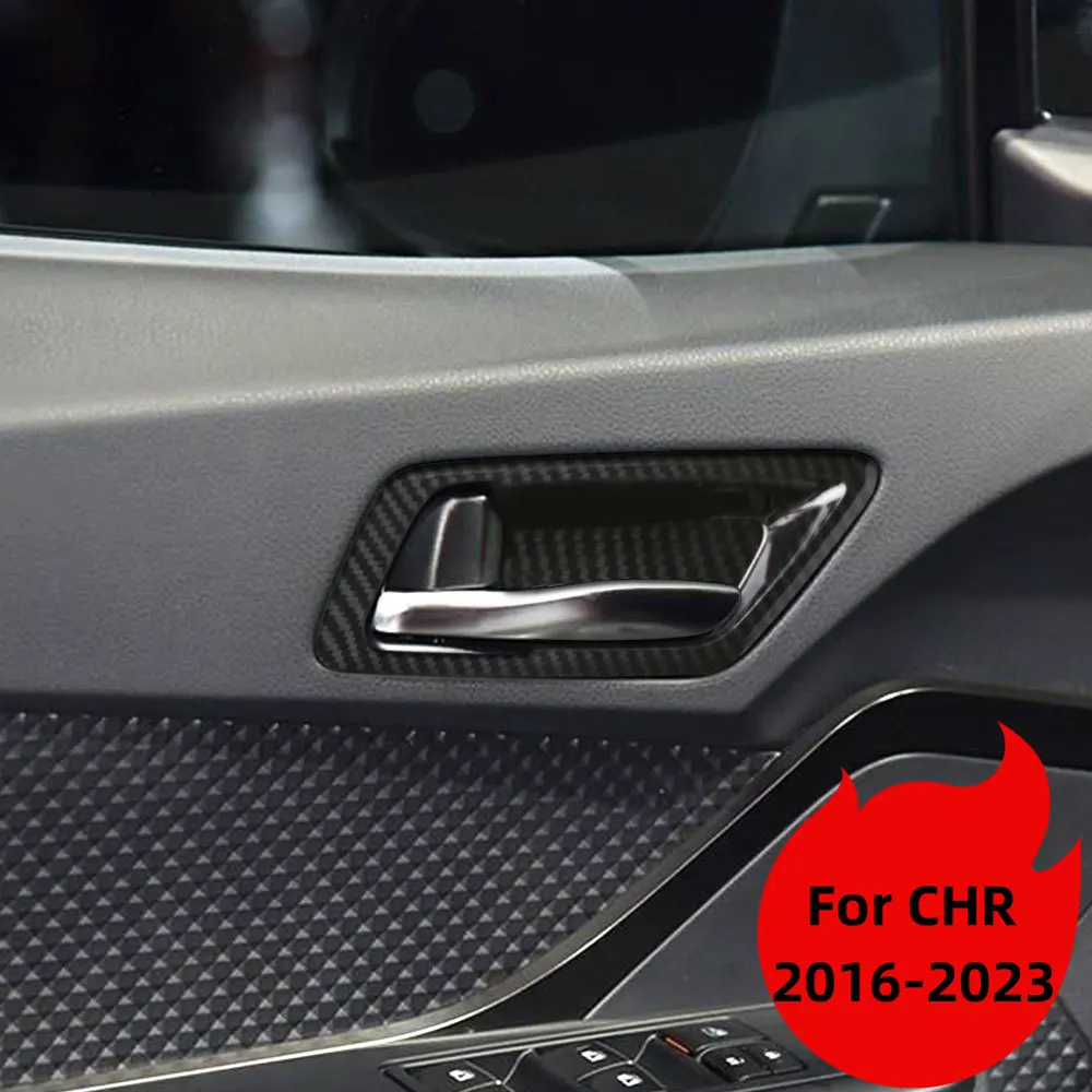 Car Inner Door Handle Bowl Cover Trim for Toyota CHR C-HR 2016 2017 2018 2019-2023 ABS Carbon Fiber Stickers 4Pcs Decoration