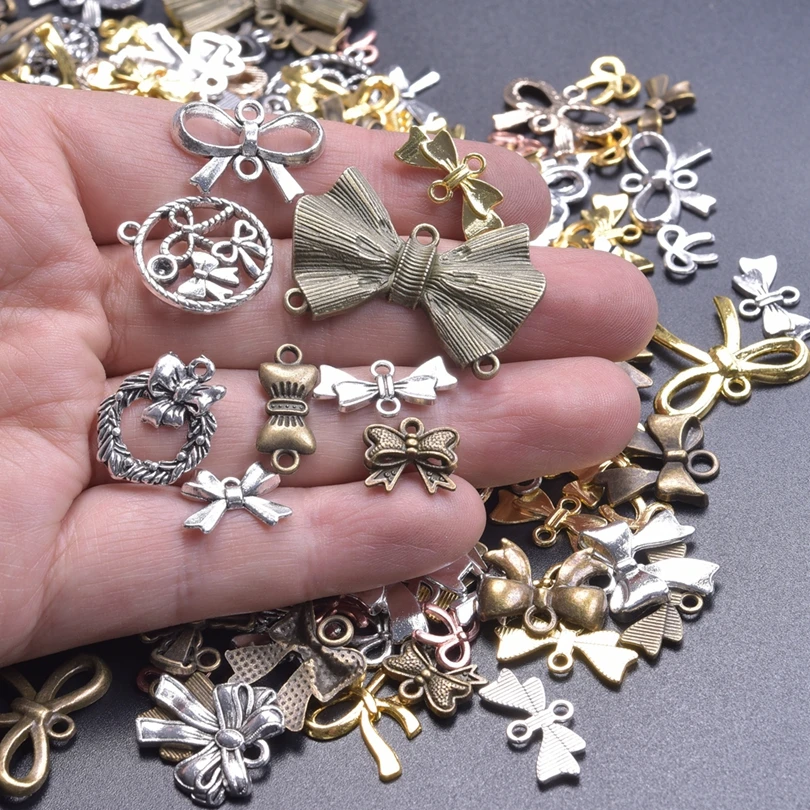 10/30/50Pcs Random Styles Lovely Metal Bowknot Charms Breloque For Jewelry Making Diy Bow Tie Pendant Colgantes Women Earrings