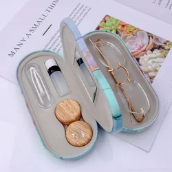 Imitation Wood grain contact lens circle pupil case folding fashion frame glasses case leather glasses case