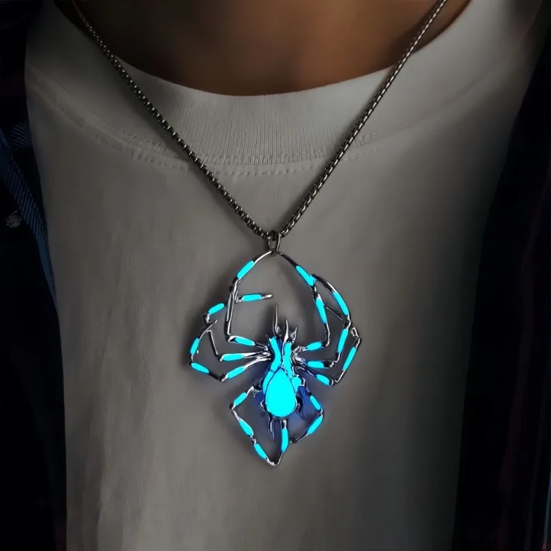 Halloween Glow-in-the-Dark Spider Pendant Necklace Men Hip Hop Alloy Jewelry