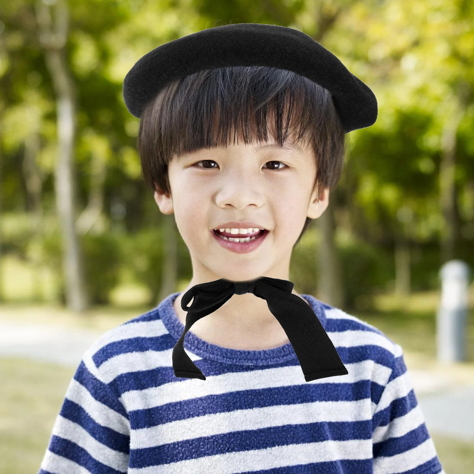 

Beret Hat for Children Fashionable French Woolen Black Bow 52-53cm Vintage Style Decorative Caps