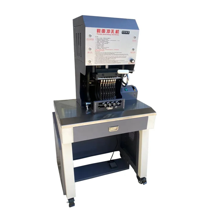 Seven Holes Automatic Pneumatic Leather Shoe Upper Vamp Belt Hole Punching Machine with Laser Positioning