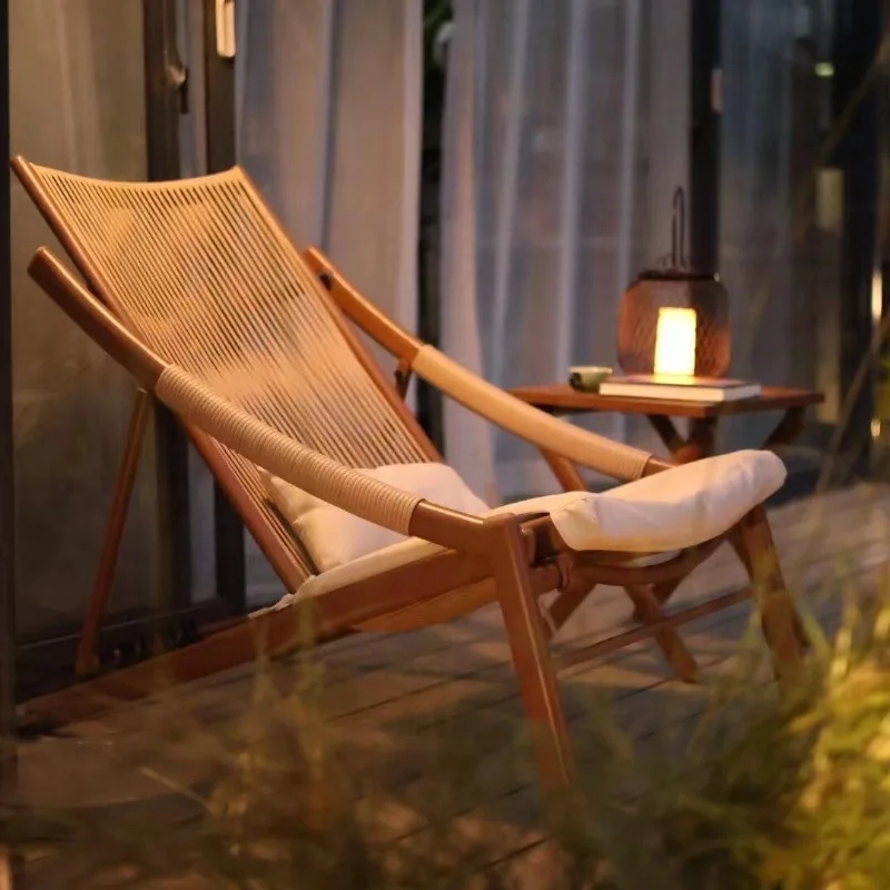 Leisure lazy recliner lunch break rattan chair courtyard garden outdoor table and chairs y