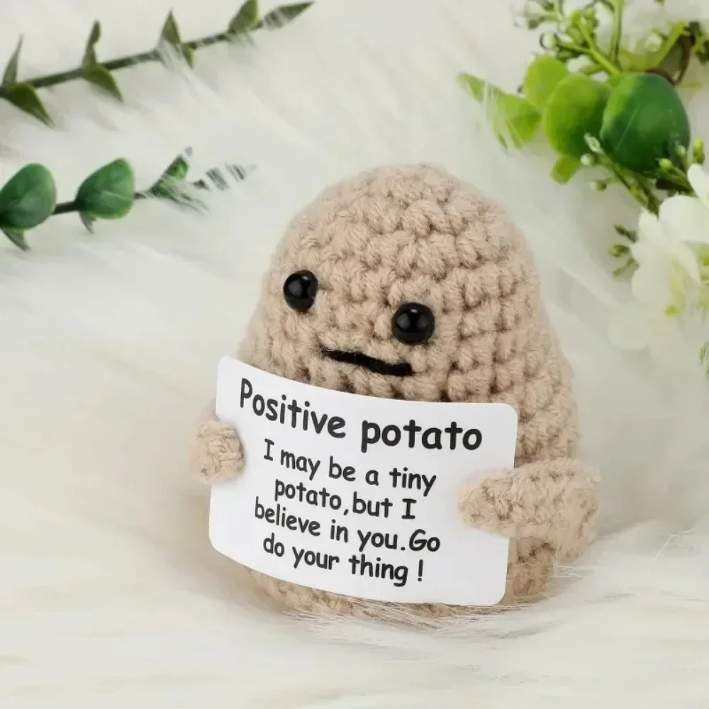 

2024 New Positive Energy Potato Hug Pocket Mini Handmade Plush Wool Knitting Doll Card Funny Christams Gift Home Room Decoration