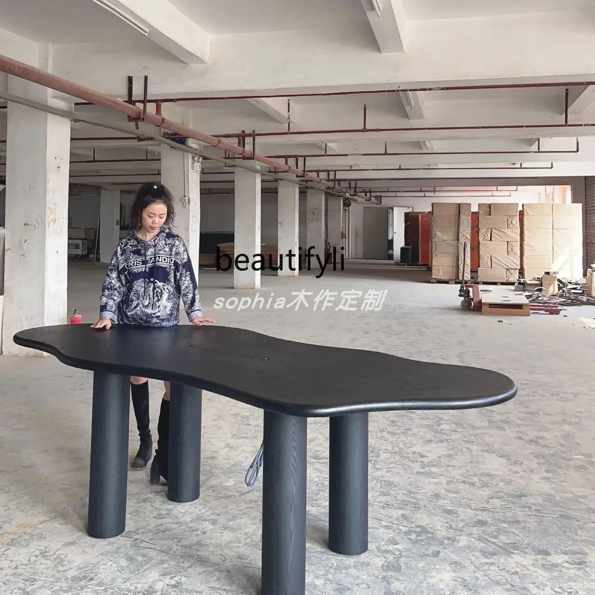

A26 Nordic cream wabi style solid wood dining table, irregular designer tea table black creative