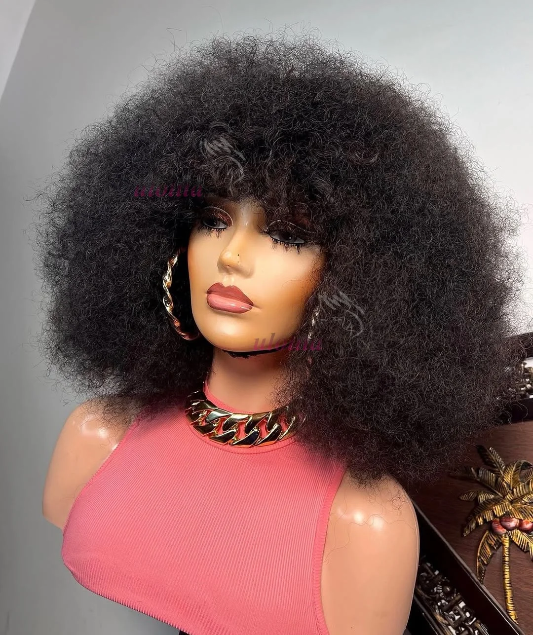 Mongolische Afro-Kinky-Curly-Perücke aus 100% Echthaar, flauschig, voluminös, maschinell gefertigt, hochwertige Perücke für schwarze Frauen, für den täglichen Gebrauch. – Detail 4