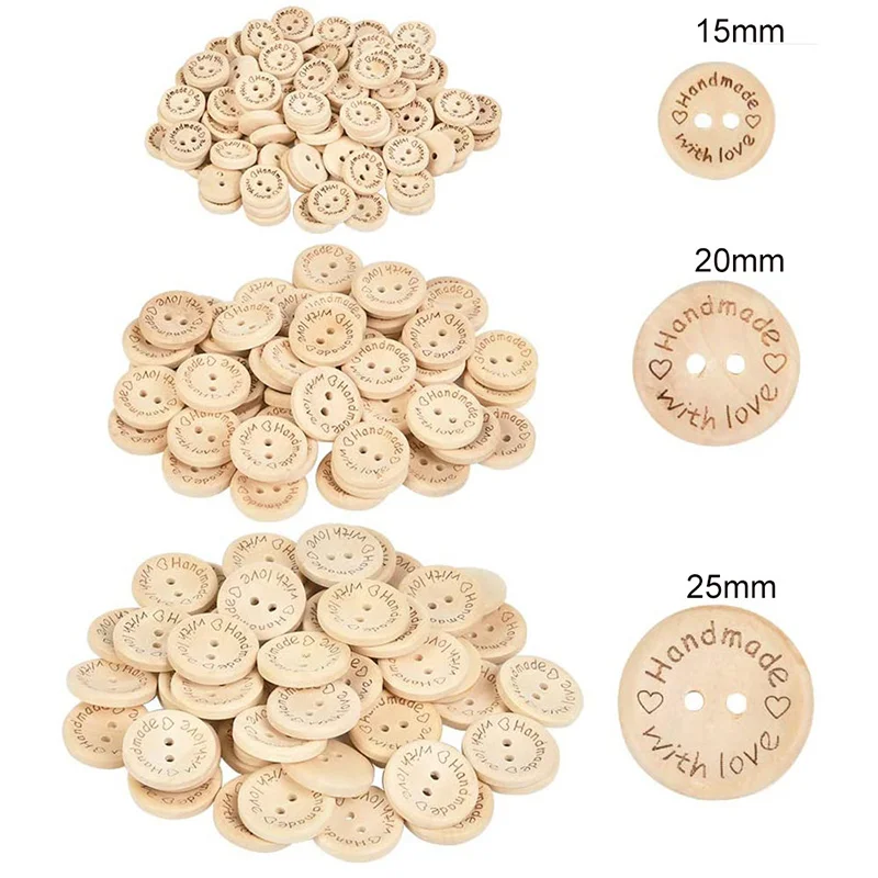 50/100Pcs Wooden Handmade Buttons 15/20/25mm Wooden Sewing Round Buttons Bulk DIY Crafts Love Buttons For Clothing Accessories