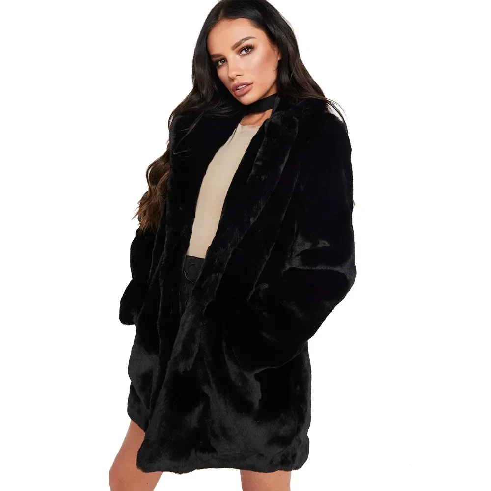 Women Loose Fluffy Red Faux Fur Coat Girls Thick Warm Furry Jacket Long Sleeve Fashion Windbreaker Winter Overcoat Streetwear