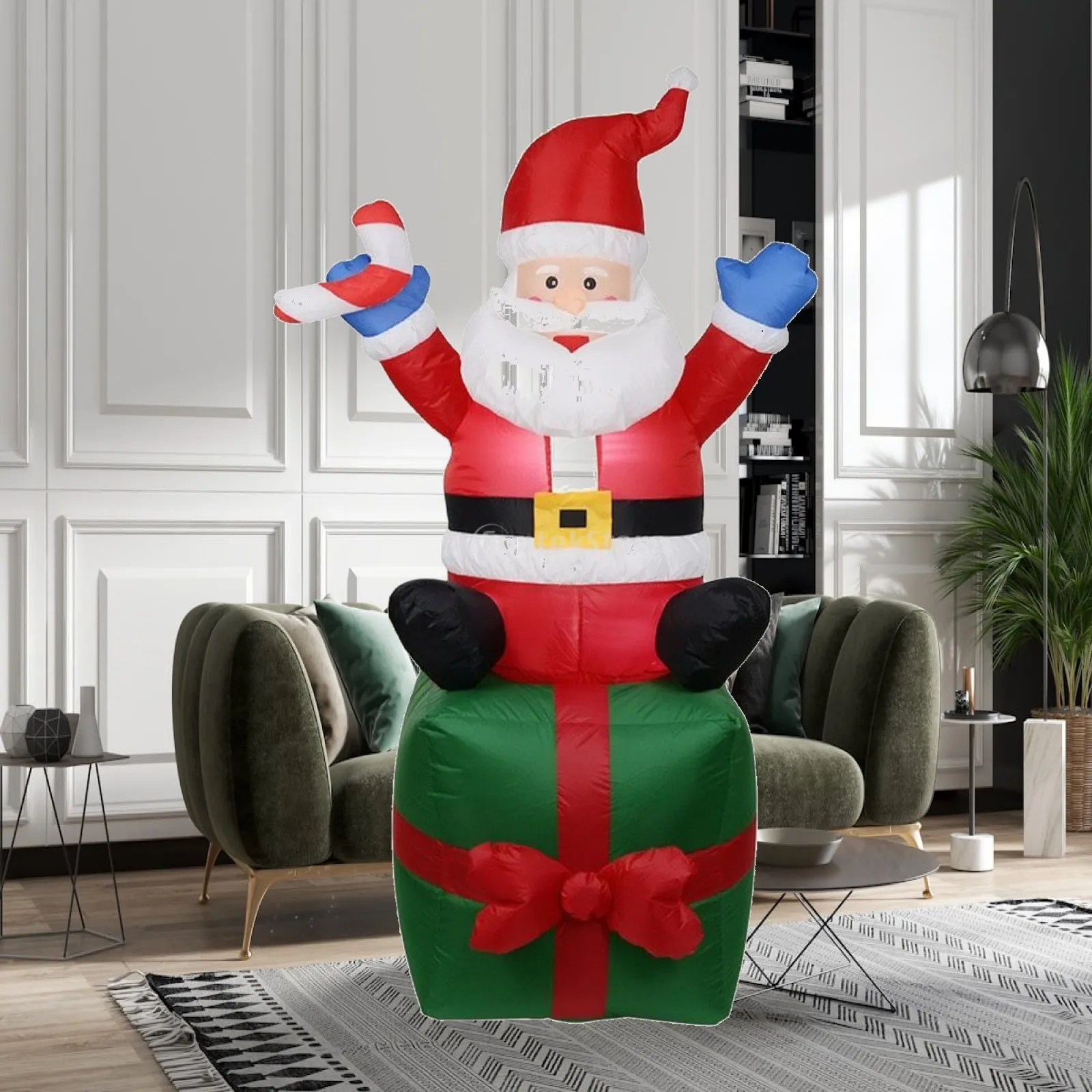 Inflatable Santa on Gift Box Giant Santa Inflatable with Gift Box Outdoor Decoration Inflatable Quick Inflate for Yard, Lawn