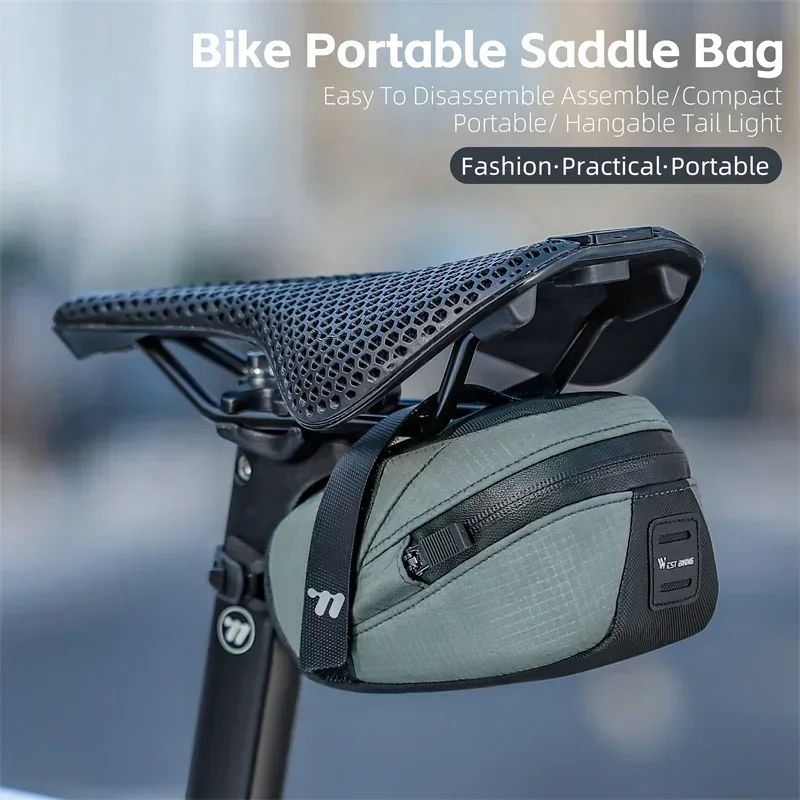 WEST BIKING Bicycle Saddle Bag Lightweight Portable Bike Bag 0.8L Multi-Function Storage Pouch Tail Bag Cycling Accessories