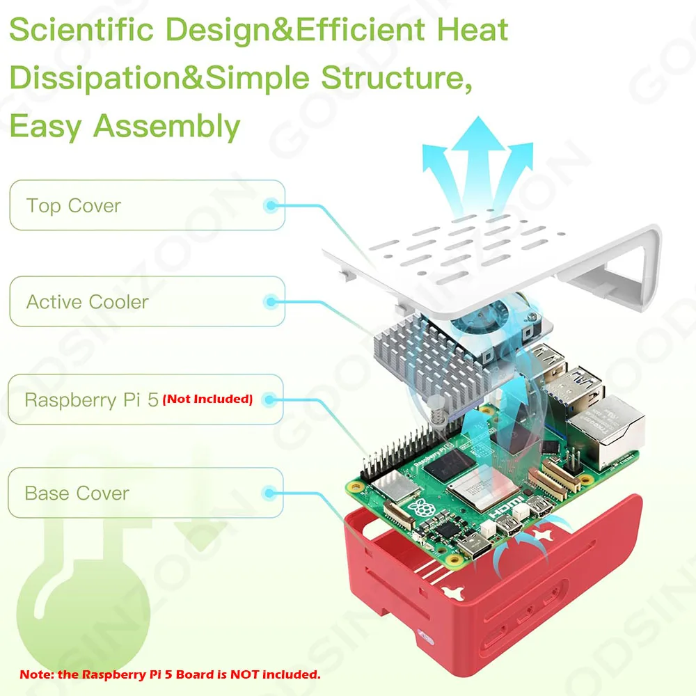 Raspberry Pi 5 Case + Active Cooler Kit - Transparent Power Button, Cooling Fan with Heatsink ABS Shell for Pi 5 4GB/8GB