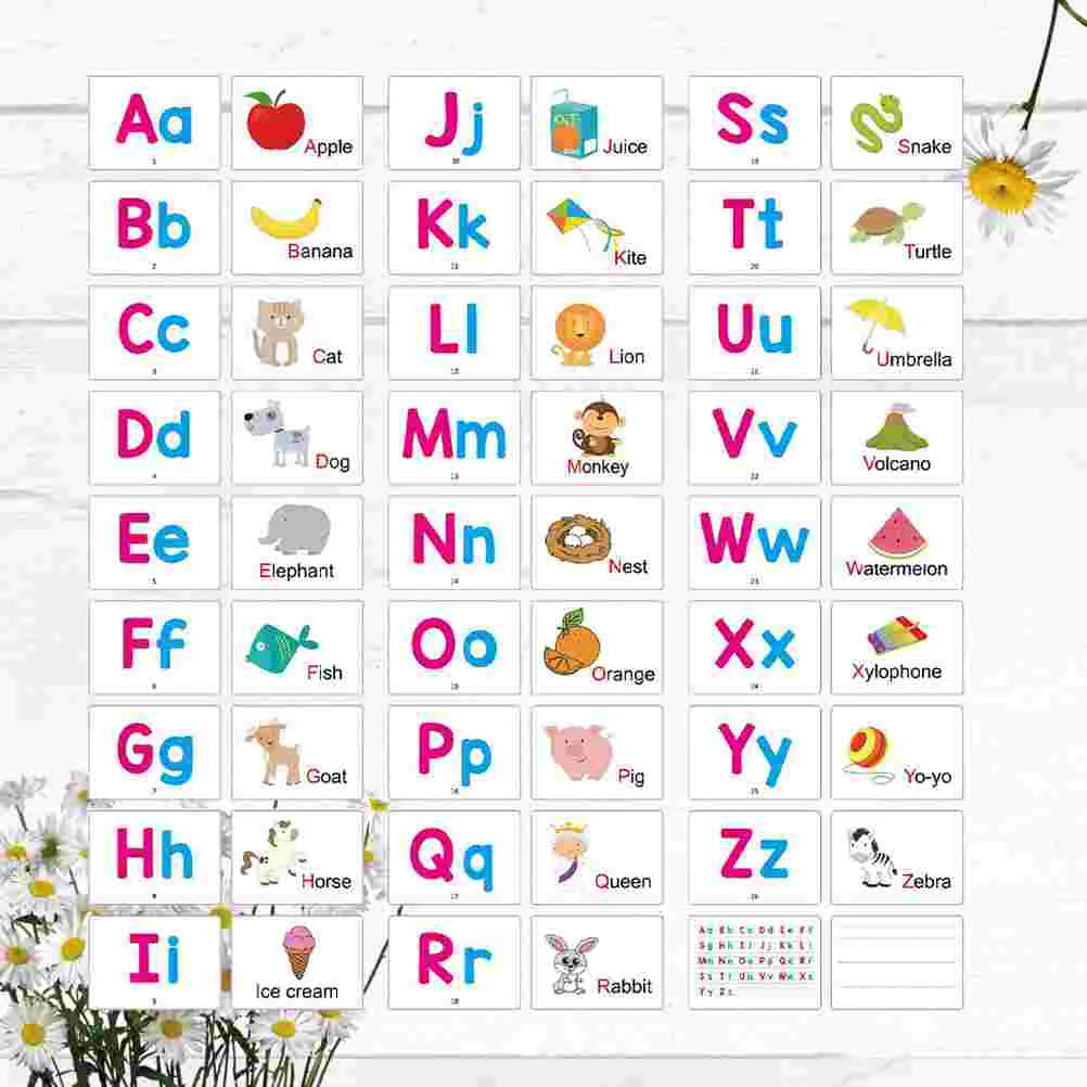 27 Pcs Printable Flash Card Baby Alphabet Picture Cards Kids Children Learning English Word