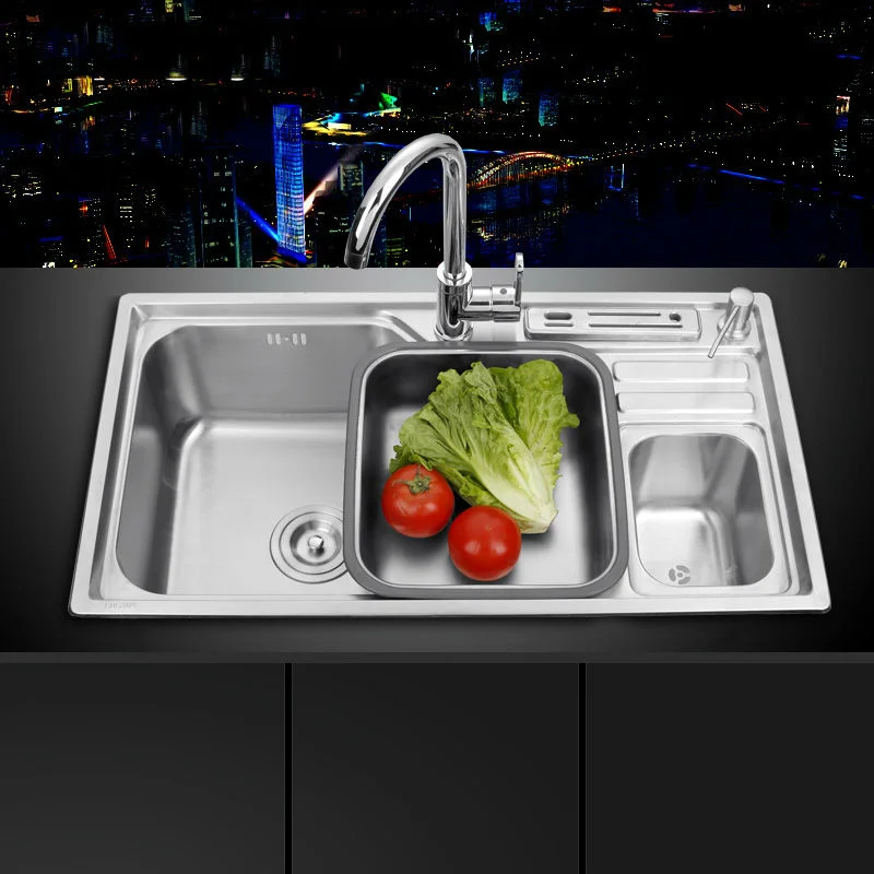 sink single groove  bowl vegetable washing basin  304 stainless steel Kitchen Sinks with Soap dispenser