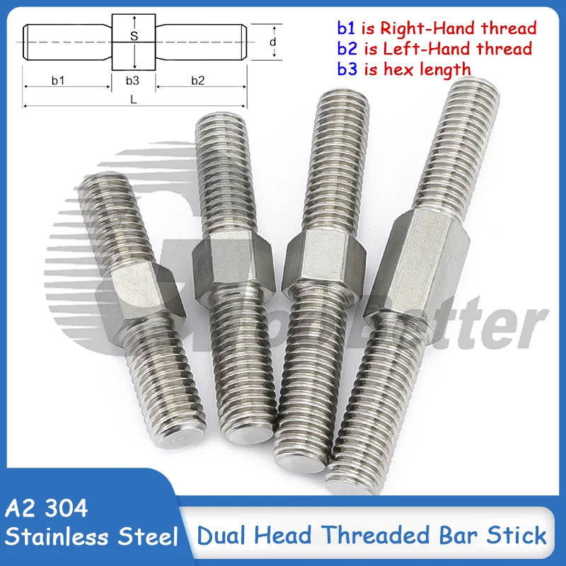 M4 M5*L=30-100mm Left and Right Thread Double End Thread Rod Stud Bolts A2 304 Stainless Steel Dual Head Threaded Bar Stick