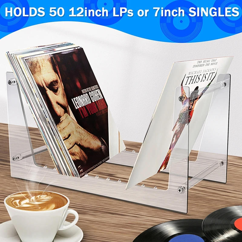 2026 Trend-Clear Vinyl Record Stand Holder for Desktop Album Storage, Acrylic Vinyl Record Shelf Display 50 LPs