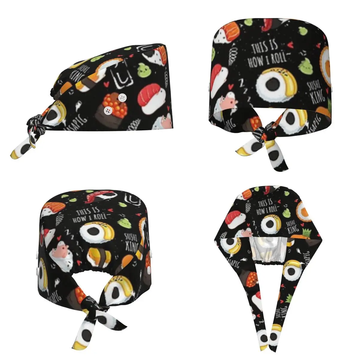 Japanese Guinea Pig Sushi - Black Background Scrub Hat Doctor Working Surgical Cap Men Women Adjustable Nursing Caps for Dentist