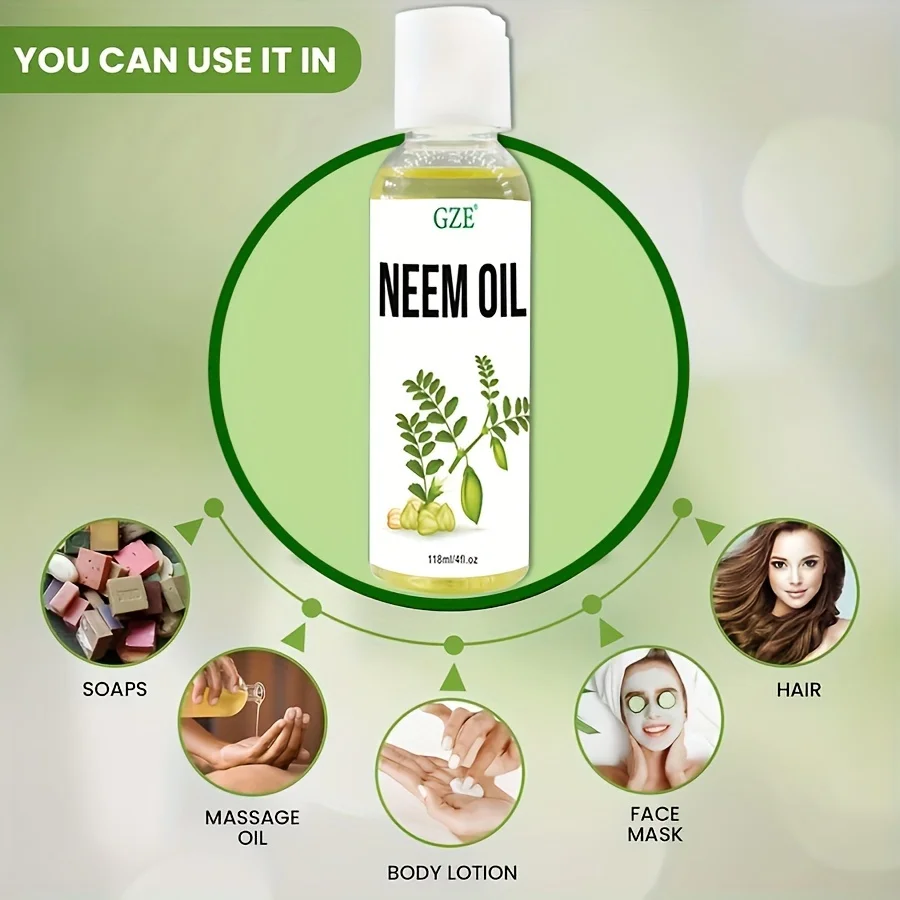 GZE Neem Oil for Skin, Hair Growth Undiluted Cold-Pressed, Uses for Hair, Skin, and Nails