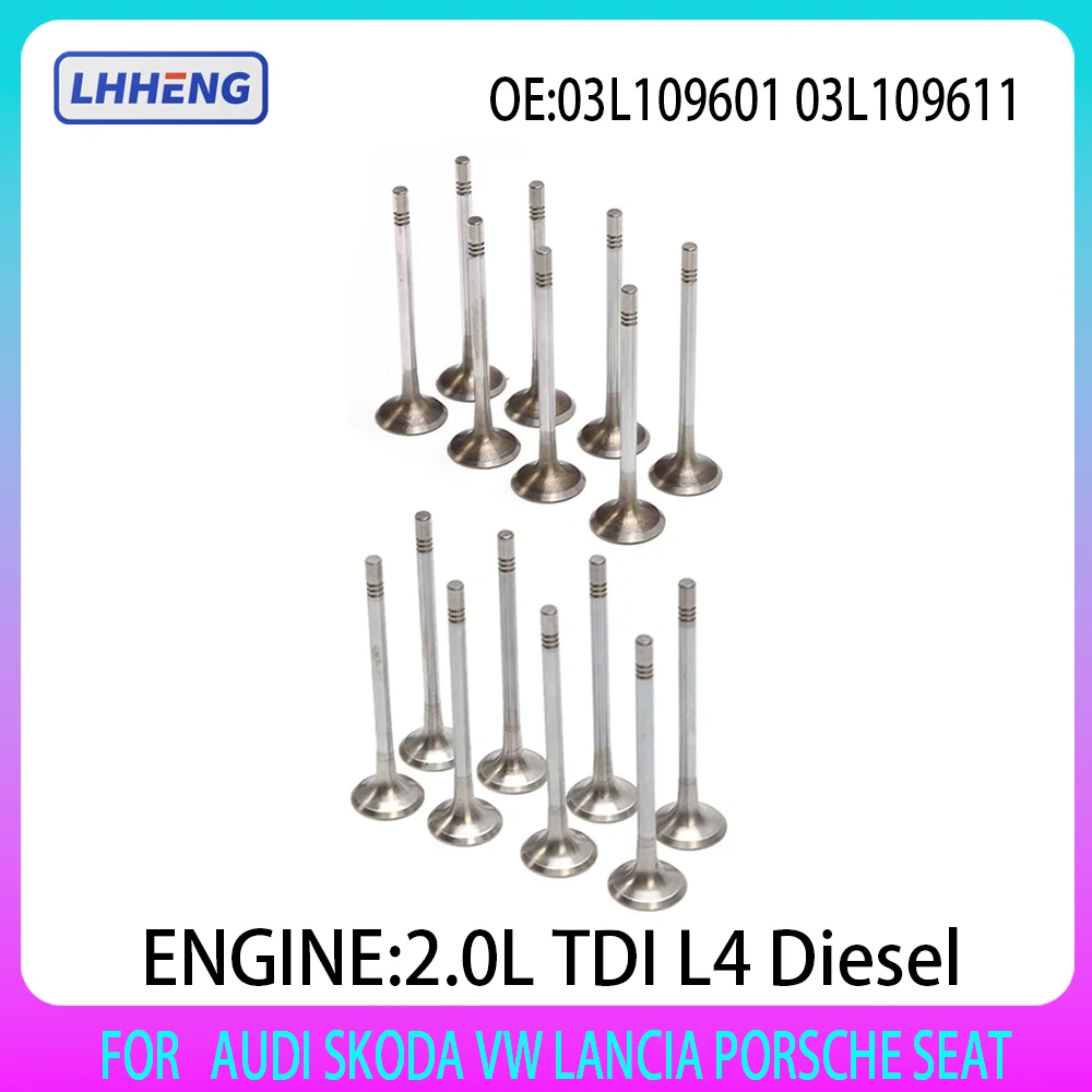 16pcs Inlet & Exhaust Valves SET Fit For 2.0T Diesel TDI 2.0 L T AUDI SKODA VW LANCIA PORSCHE SEAT 031109611 03L109601 2004-2025