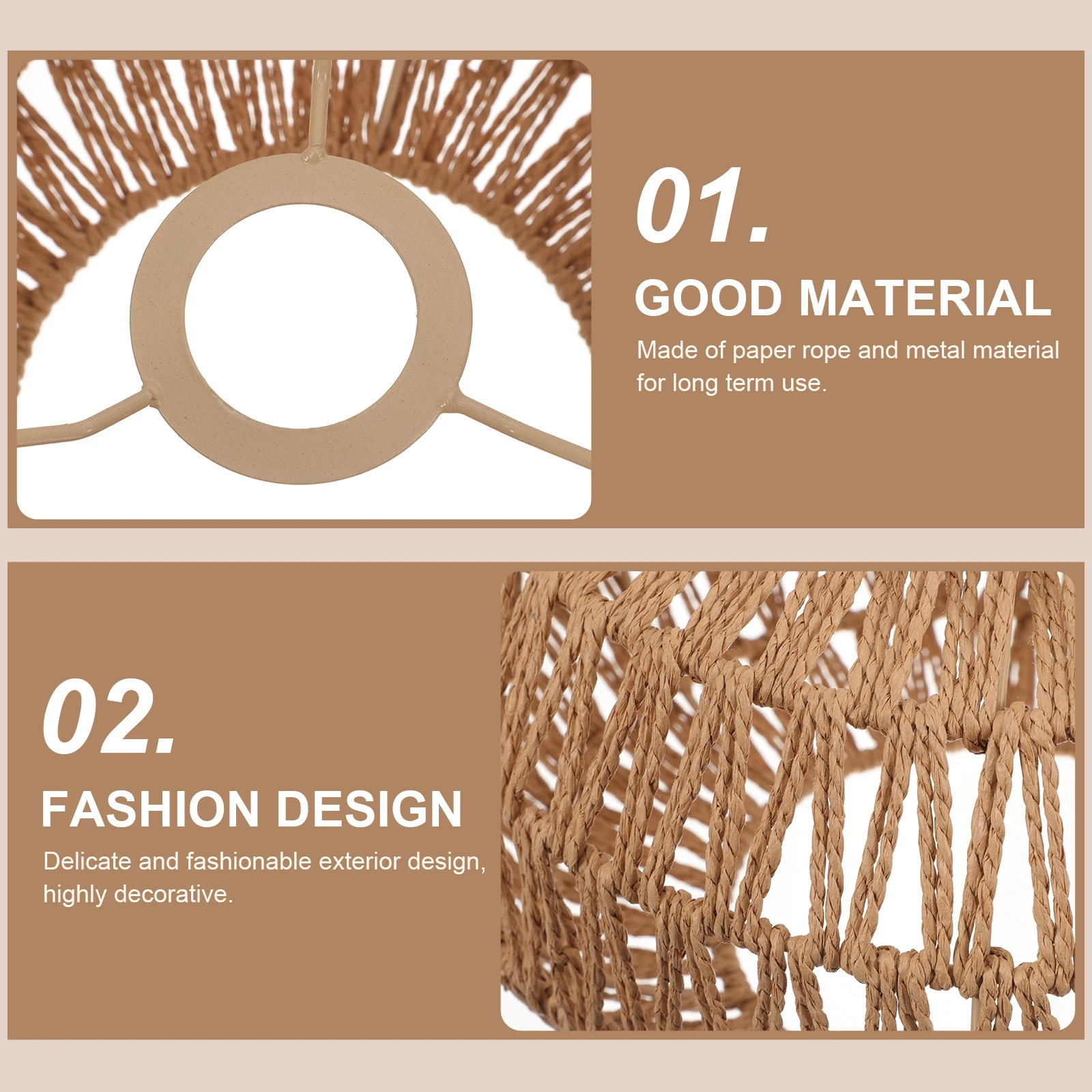 

Woven Vintage Light Shades Zen Simple Lampshade Brown Simple Paper Rope Metal Paper Light Cover Home Decoration