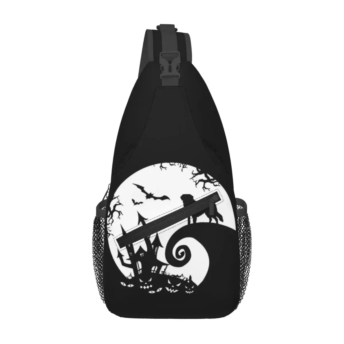 

Saint Bernard Dog And Moon Halloween Chest Bag Men Sling Crossbody Backpack Chest Bag Travel Hiking Daypack Shoulder Bag