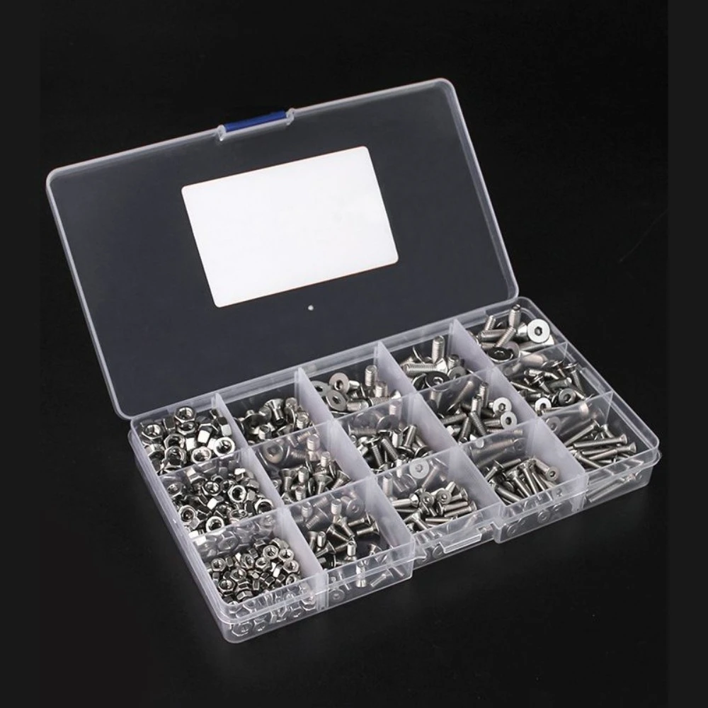 880 Stuks Rvs Ronde Kop Inbusschroeven Moeren M2-M5 Kit Set Hexagon Machine Metrische Schroeven Moeren en Platte Ringen