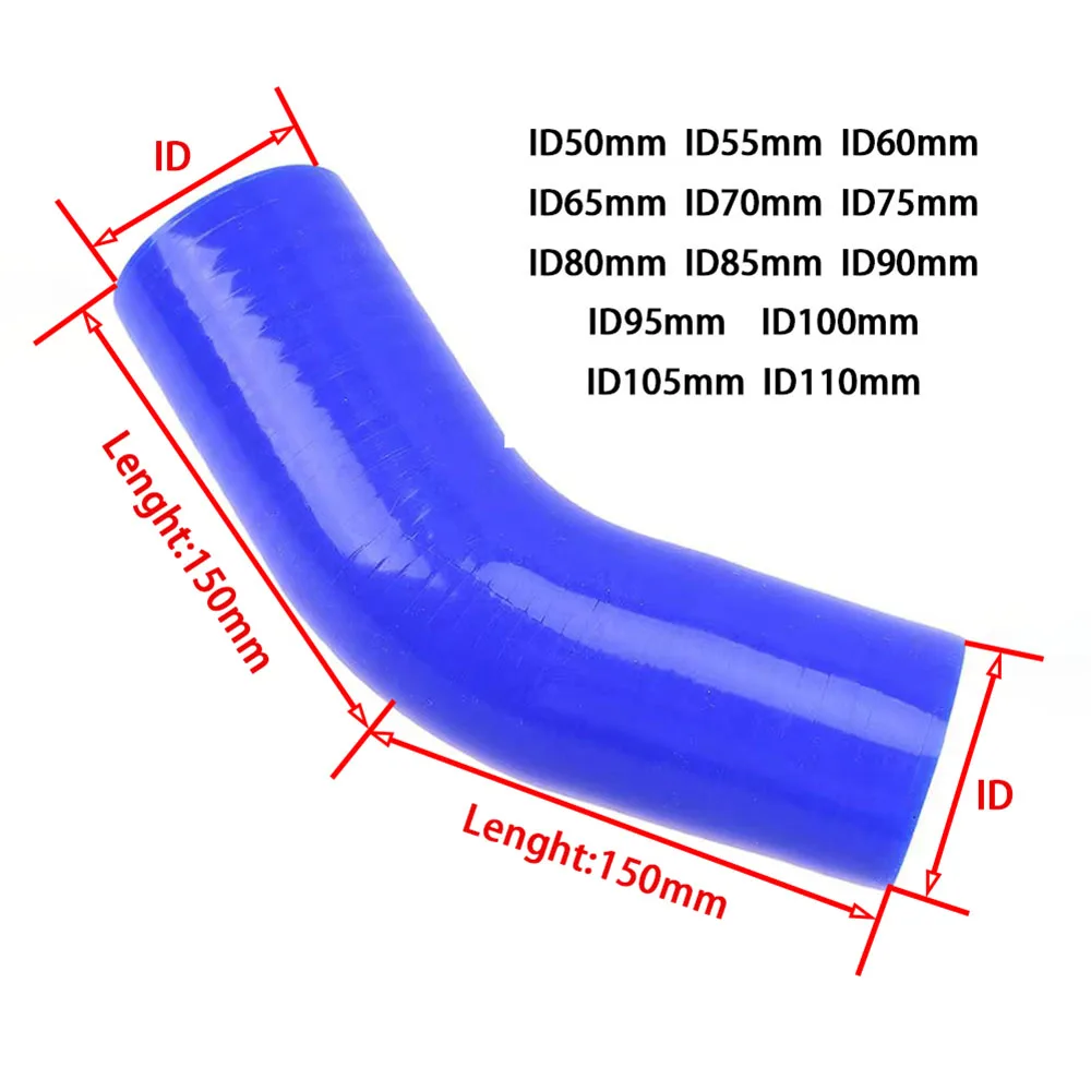 45 °   ท่อซิลิโคนหลายขนาด อินเตอร์คูลเลอร์ เทอร์โบชาร์จเจอร์ ท่ออุณหภูมิสูงและการเชื่อมต่อแรงดันสูง ข้อต่อท่อไอดี