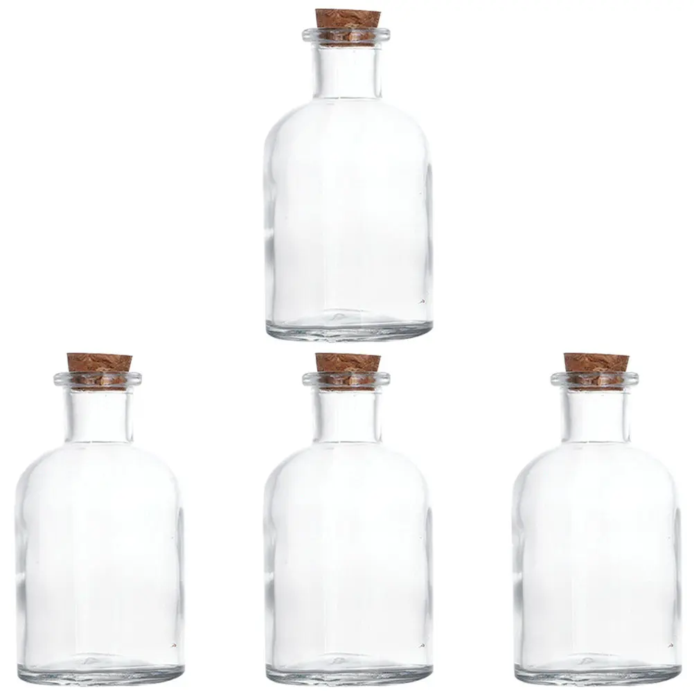

Набор из 4 высококачественных стеклянных бутылок для пожеланий с деревянными пробками для DIY-проектов, декора, хранения образцов и лабораторных проб