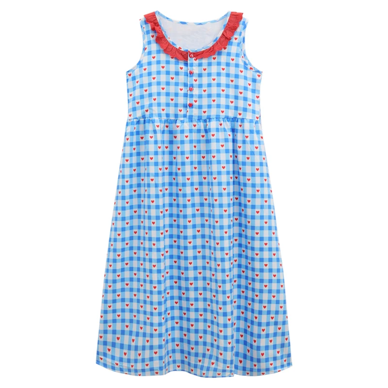 

Summer New Fashionable Blue Plaid Sleeveless Camisole Dress Women's Tank Top Loose Casual Long Dress Spring 2024 New L223