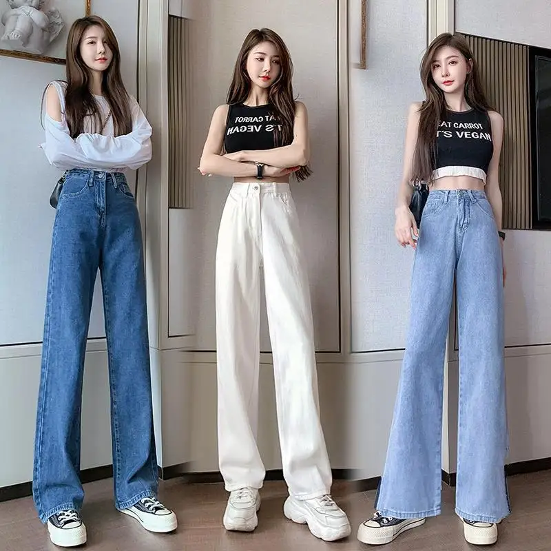 

Simple High-waisted Straight-leg Jeans. The New Autumn Fashion and Niche Design of Loose Wide-leg Floor-length Jeans for Women