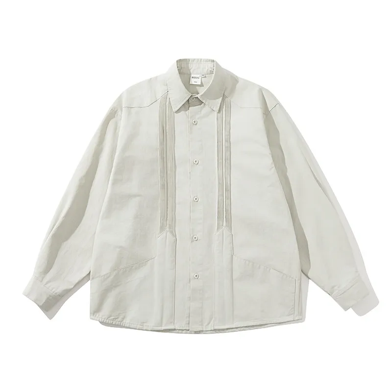 

Retro Japanese Style Long Sleeve Flannel Shirt Men's New Chinese Style Pleated Loose Casual Collar Spring Autumn Season Cotto...