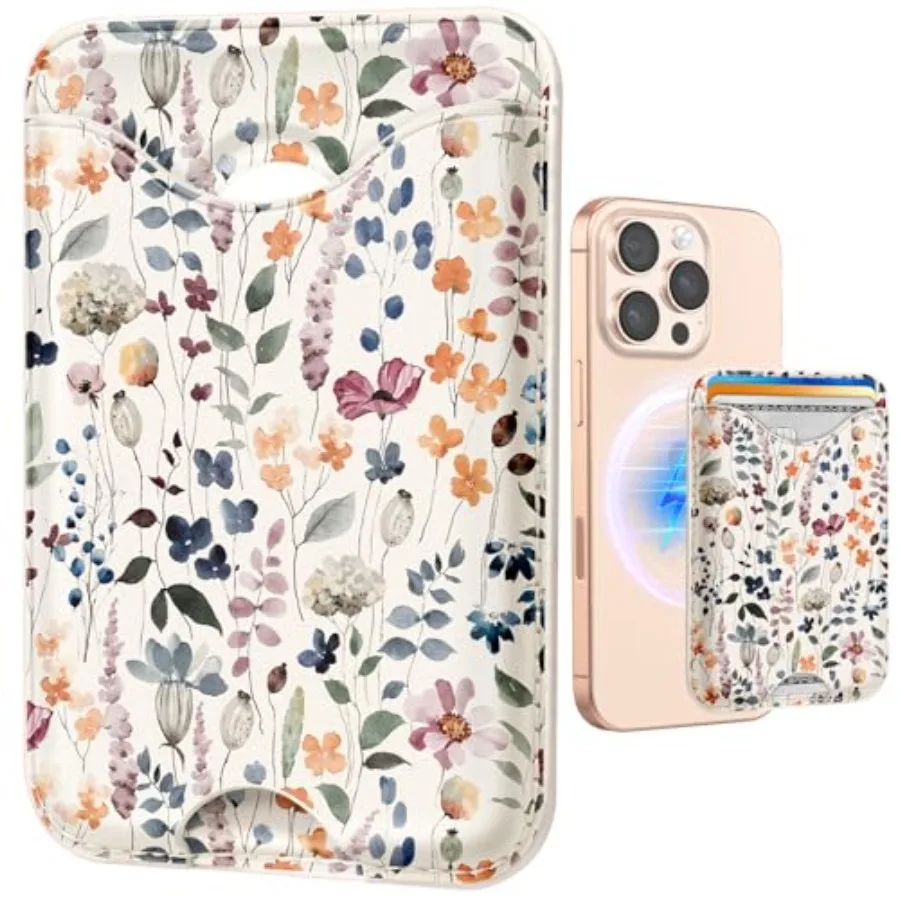 

Compatible with Magsafe Wallet Magnetic Card Holder - Watercolor Flower Phone Wallets for Women Teen Girls Cute for iPhone 17/1