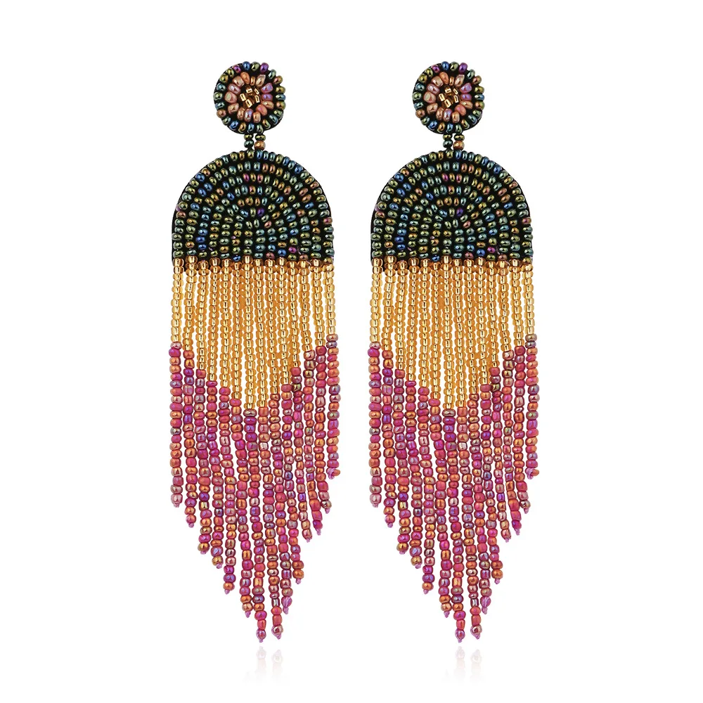 2022 Trend Bohemia Handmade Beaded Tassel Earrings for Women Vintage Colorful Rice Beads Long Fringe Earrings Jewelry Gift