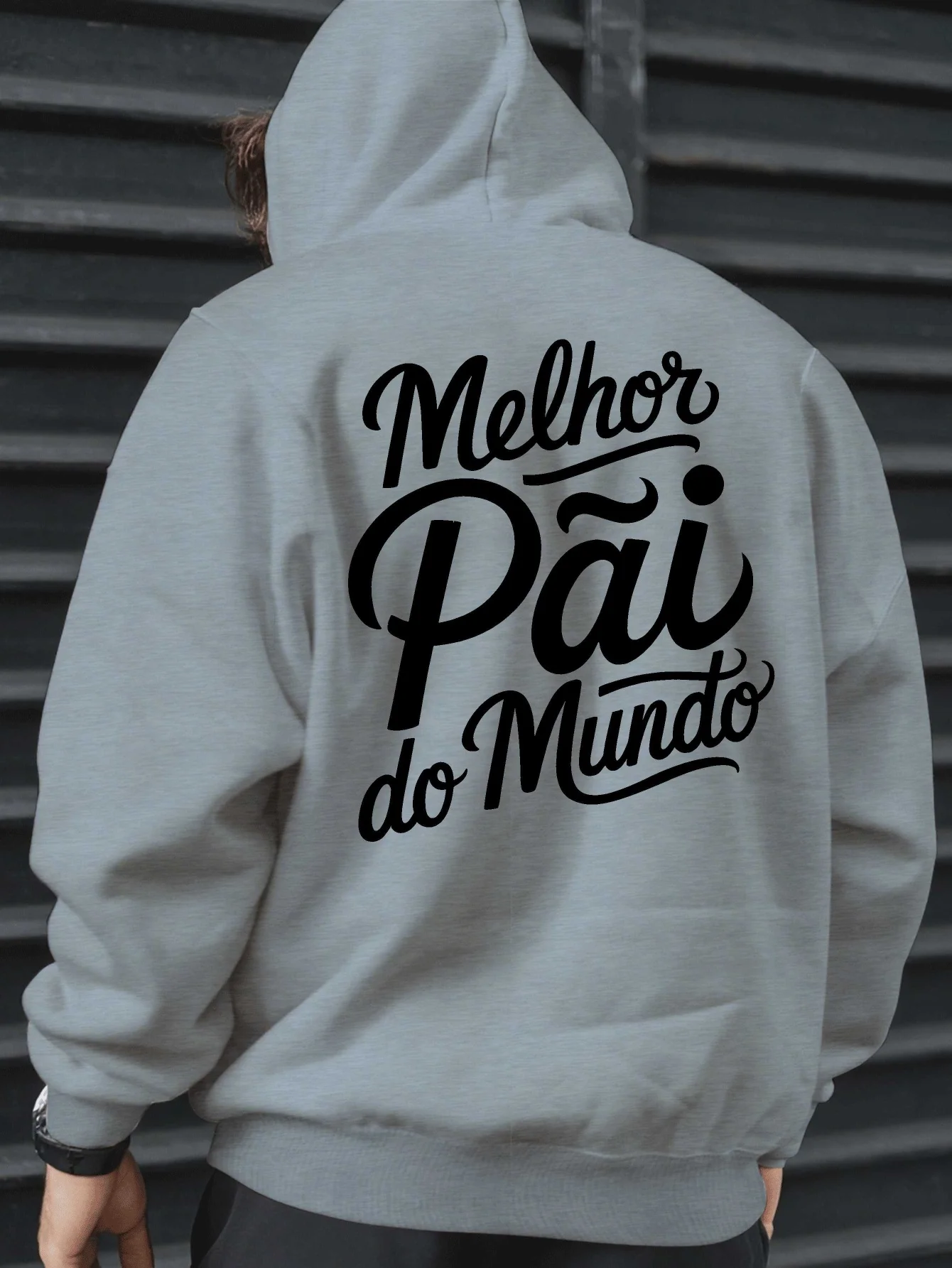 Father's Day Men's Hooded Sweatshirt - Artistic Script Text Print - Warmth for Daily Commemoration Basic Style