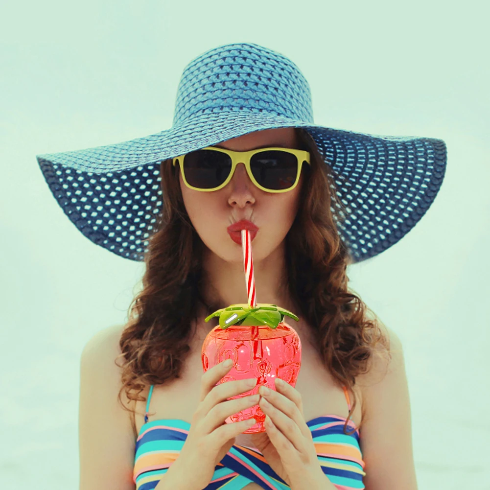 3/6pcs Cold Beverage Mug 500ml Pineapple/Strawberry Shape Tropical Summer Cups with Straw Creative Birthday Party Decoration