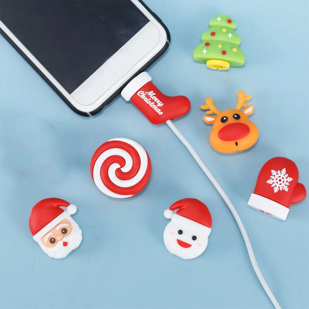 

4Pcs Data Cable Protector Christmas Cartoon Pattern USB Cord Sleeve Line Winder Saver Snowman Glove Tree Lollipop