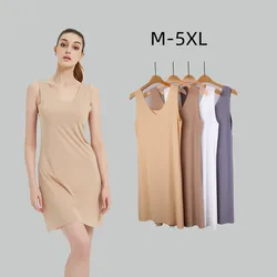 Summer Plus Size Full Slip Dress Women Thin Ice Silk Long Petticoat Underskirt Sleeveless Strap Nightgown Nightdress M-5XL