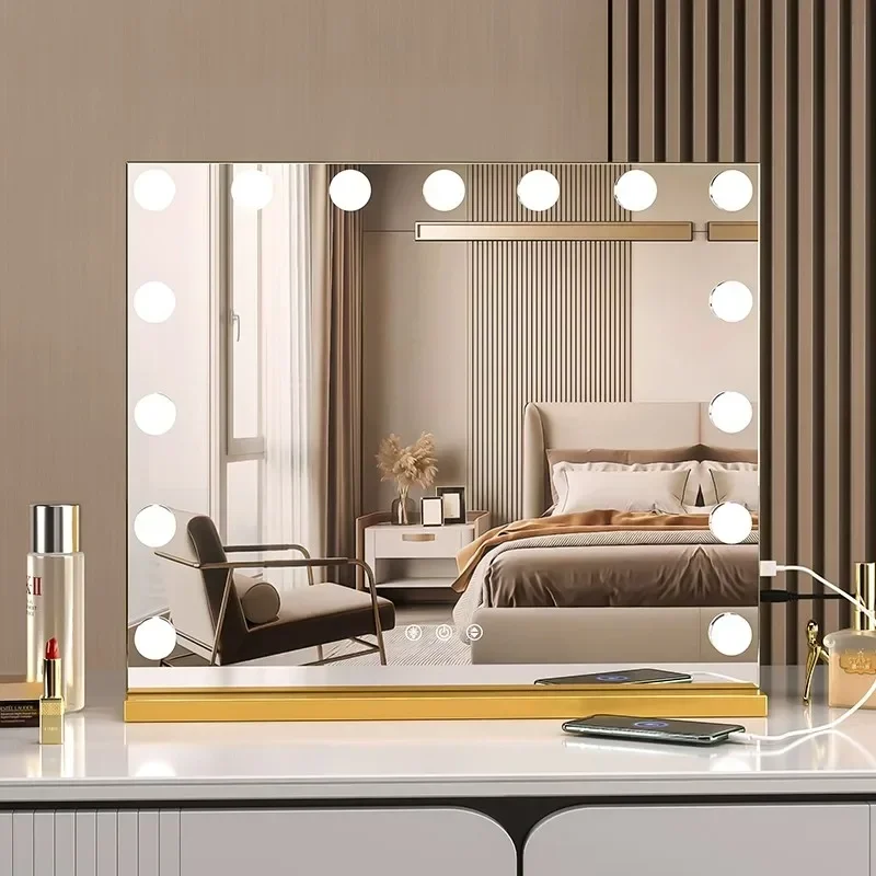 

Vanity Mirror with Lights Hollywood Lighted Makeup Mirror Dimmable 3 Lighting Modes, Plug-in and USB Charger Port，Wall-mounted
