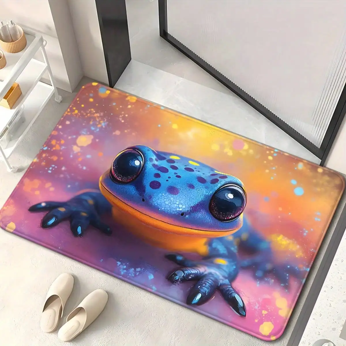 Colorful Frog Door Mat - 3D Cute Amphibian Floor Rug, Fantasy Nature Animal Decor, Vibrant Home Entrance Carpet, Multiple Sizes