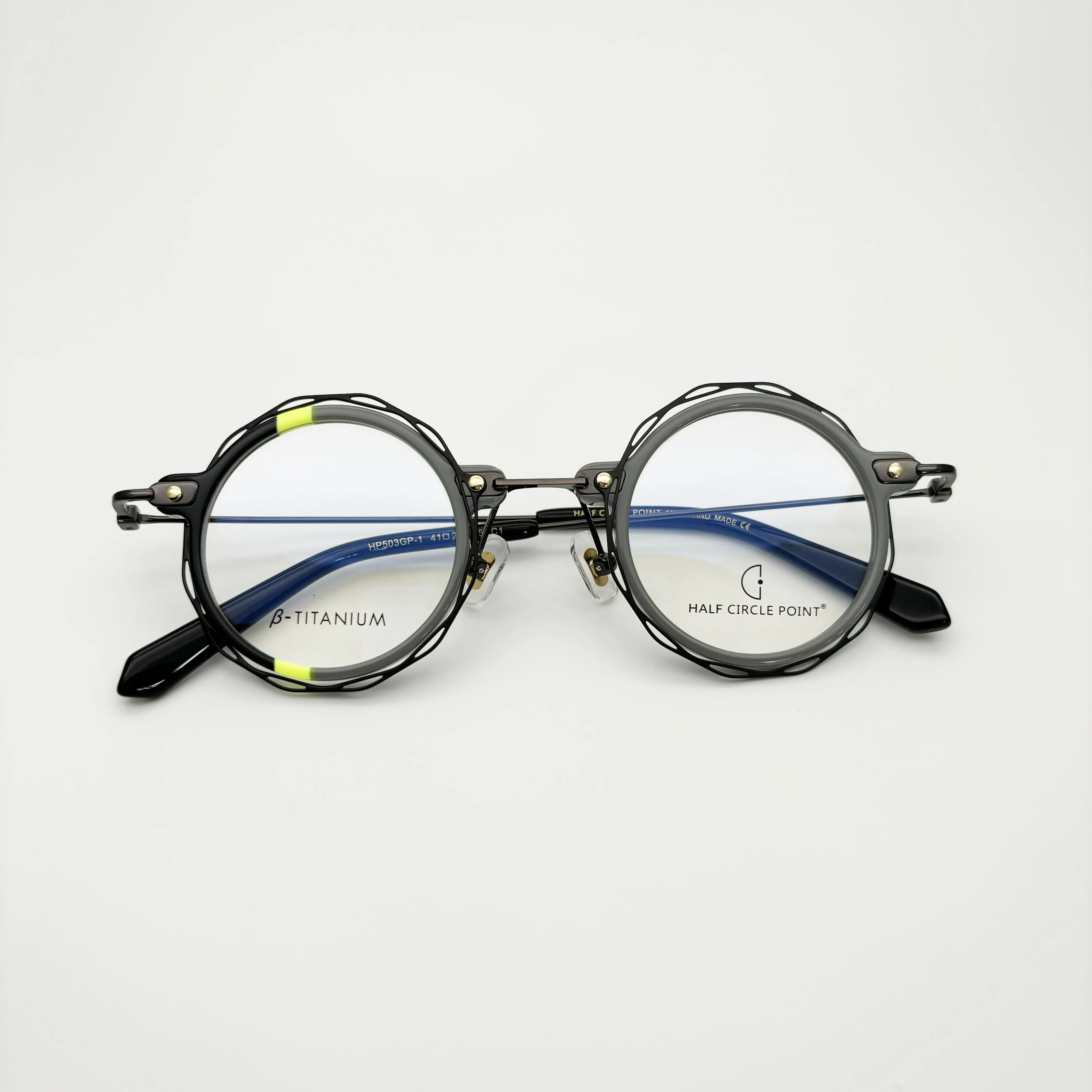 Belight البصرية شكل دائري اليدوية خلات مع التيتانيوم ريترو خمر نظارات بمادة الخلات وصفة طبية عدسة HP503GP-1