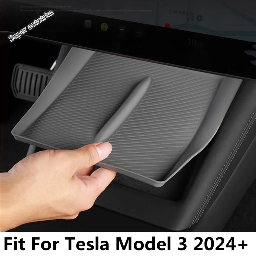 

For Tesla Model 3 2024 Car Central Control Storage Box Wireless Charging Silicone Pad Phone Non-slip Mat Accessories Interior