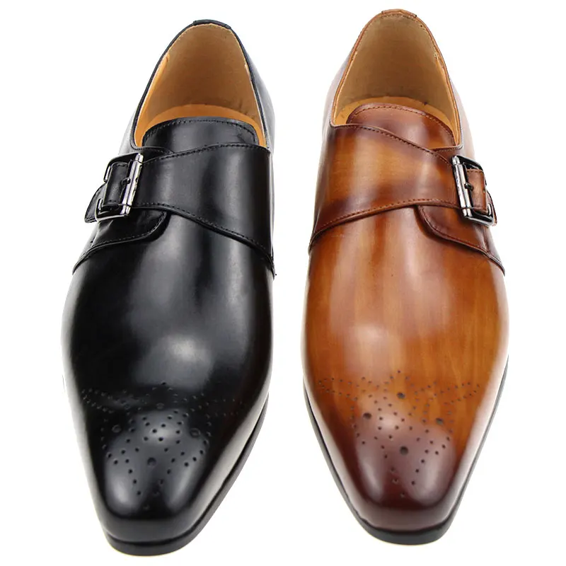 Sapatos de couro casuais personalizados monge para homens, Fivela única, Novo estilo, Produto mais vendido